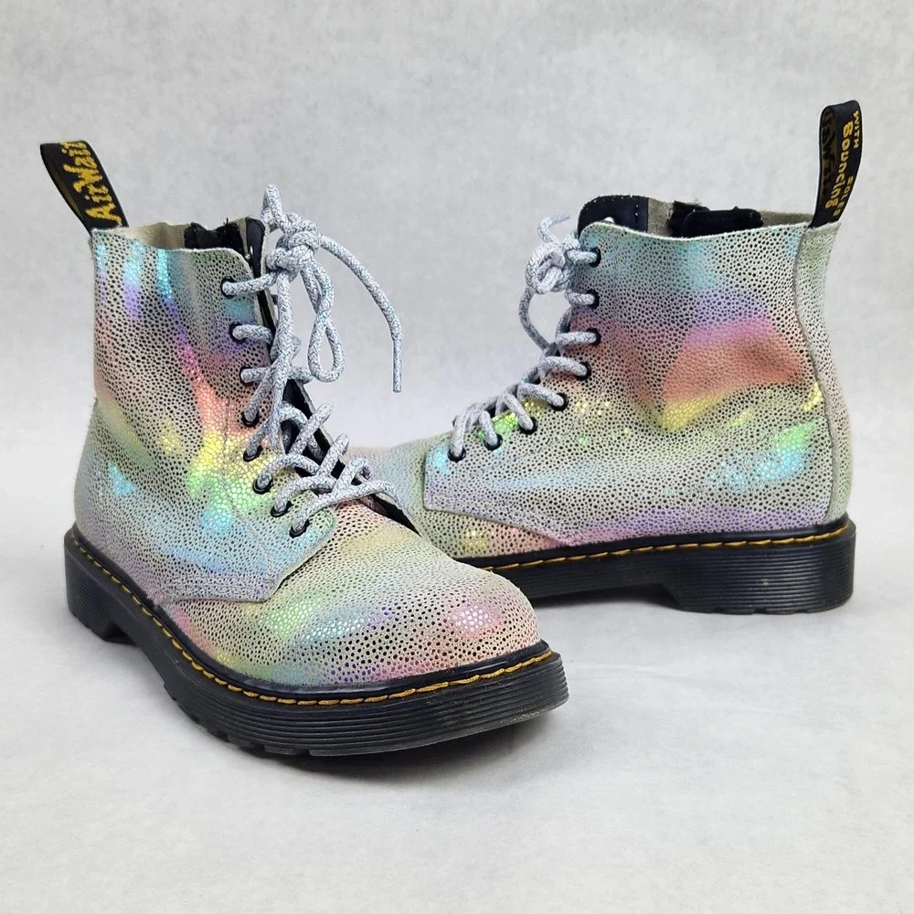 Dr. Martens 1460 Pascal J Iridescent Boots Size 3 UK 4M/5L EU 36 Rainbow Silver